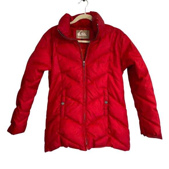 Vintage Quiksilver Red Puffer Down Full Zip Winter Ski Sports Coat Size Medium - Picture 1 of 16